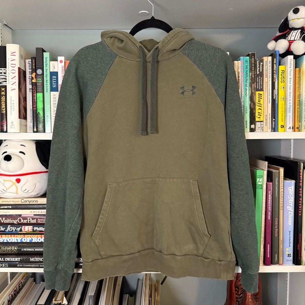Under Armour Rival Fleece Raglan Pullover Hoodie Size Small Olive Green
